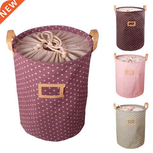 Drawstring Storage Basket With Cover & Handle Clothes Or