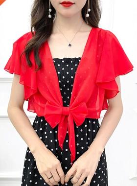 2020 New Women Chffon Jacket Ruffle Sleeves Cropped Short