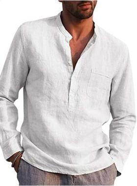 100% Cotton Linen Hot Sale Men's Long-Sleeved Shirts Sum