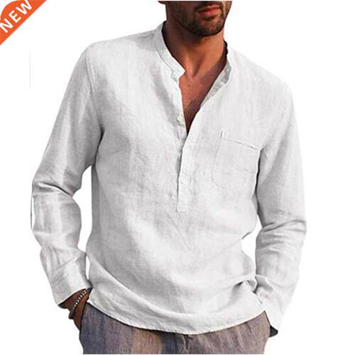 100% Cotton Linen Hot Sale Men's Long-Sleeved Shirts Sum