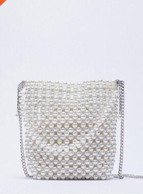 ZA New Pearl Beaded Bag White Beaded Fairy Portable Messenge