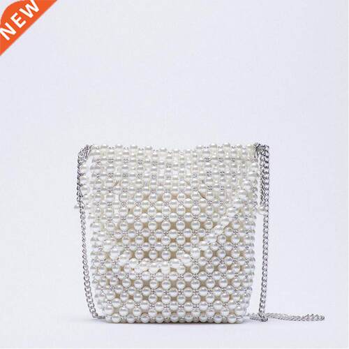 ZA New Pearl Beaded Bag White Beaded Fairy Portable Messenge