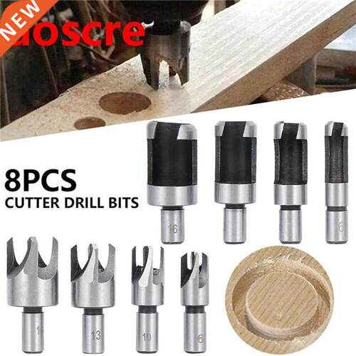8pcs Wood Plug Hole Cutter Chamfered Plug Cutter Drll Bts