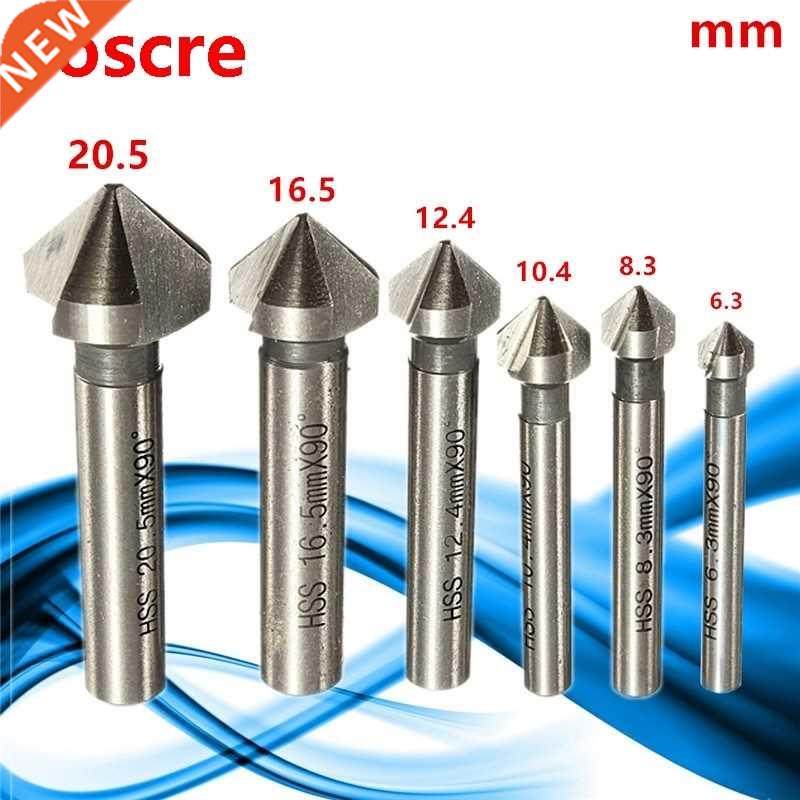 6Pcs 3 Flute 90 Degree HSS Chamfering Cutter End Mill Tool R