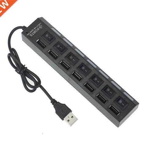 7 Port USB 2.0 HUB High Speed USB Splitter Adapter with LED