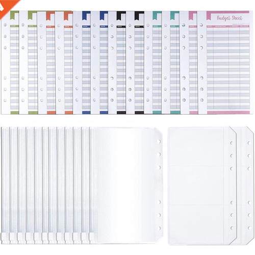 A6 Budget Organizer Binder Cash Envelope,60Pcs Expense Track