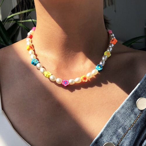 DIEZI Korean Bohemian Imitation Pearl Necklace For Women Swe