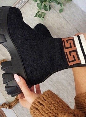 Shoes Woman Boots Knitted Sock Boots Women's Thick-soled Sho