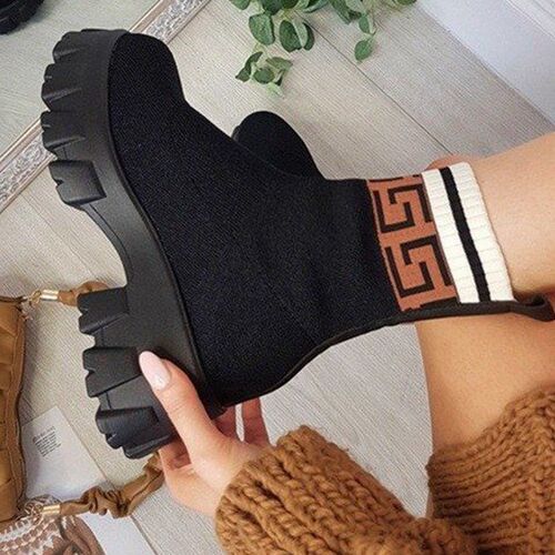 Shoes Woman Boots Knitted Sock Boots Women's Thick-soled Sho