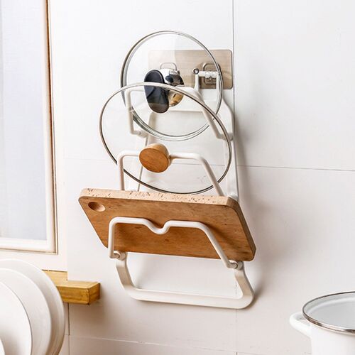 No Drilling Wall Mounted Pot Pan Lid Storage Rack Organizer