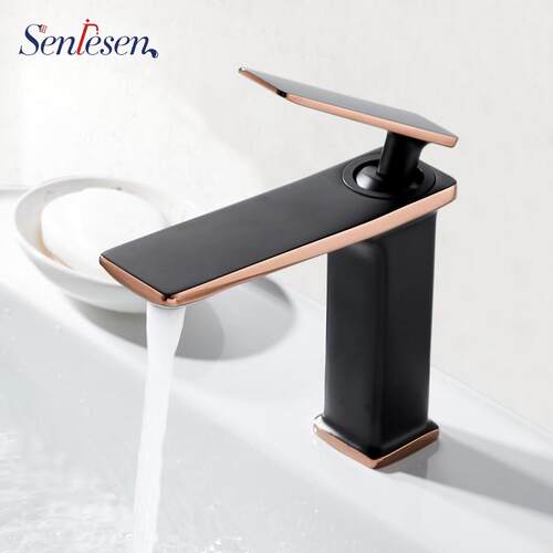 Senlesen Basin Faucet Bathroom Mixer Tap Black Golden Deck