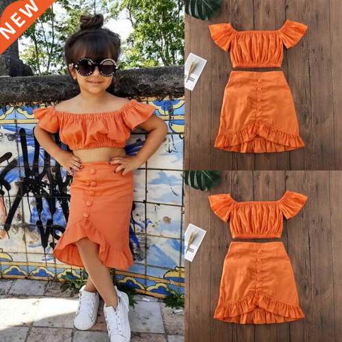 Summer Kids Baby Girls Off Shoulder Crop T-shirt s Dress