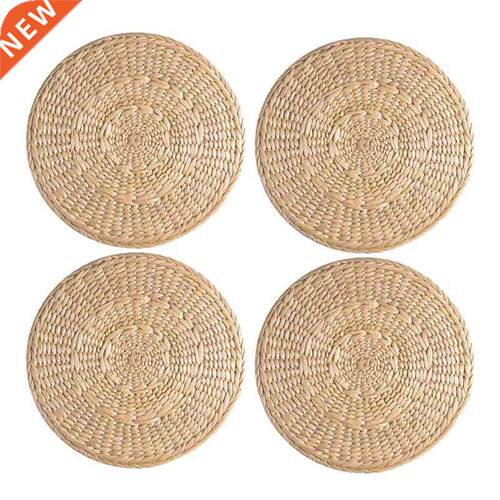 4 Pack Woven Placemats,Coaster,Round Corn Husk Placemat Ratt