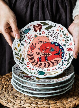 8 inch Colorful Cat Dinner Plate Under-glazed Ceramic