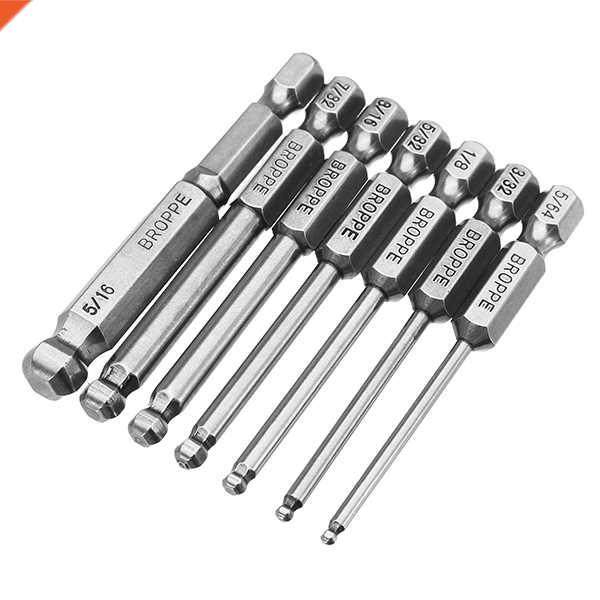 7pcs SAE 5/64-5/16 Inch 65mm S2 Steel Ball Bits 1/4 Inch Hex