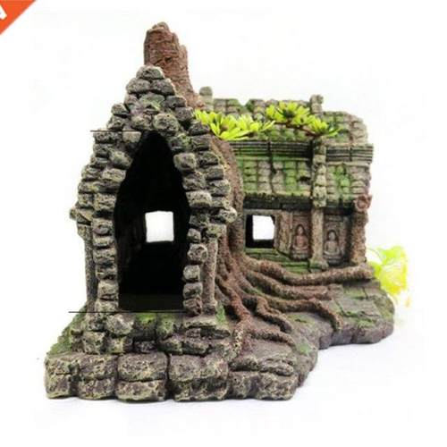 Resin Imitation Wooden Root House Ruins Aquarium Ornament Fi