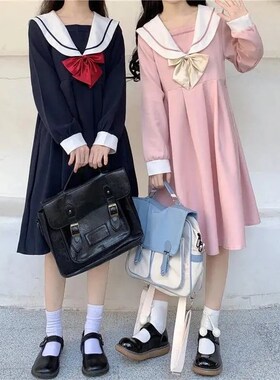 Harajuku Sailor Collar Navy Dress Japanese Lolita Sweet Bow-