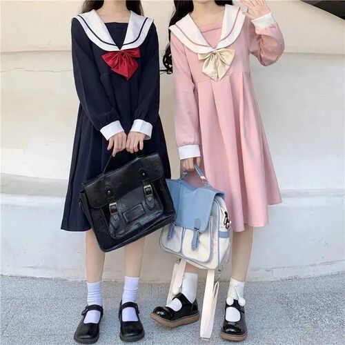 Harajuku Sailor Collar Navy Dress Japanese Lolita Sweet Bow-