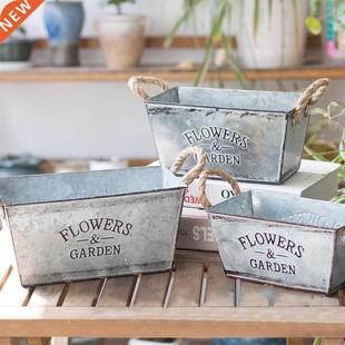 Flowers Garden Twine Handles Iron Vase Succulent Plant Conta