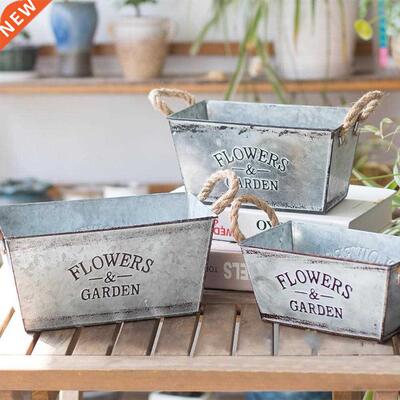 Flowers Garden Twine Handles Iron Vase Succulent Plant Conta