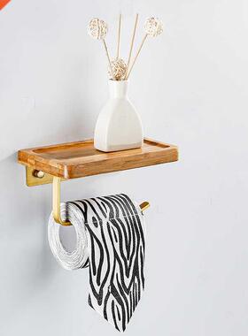 Bathroom paper holder bamboo with metal paper shelf toilet p