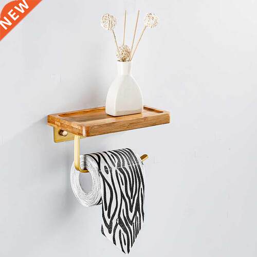 Bathroom paper holder bamboo with metal paper shelf toilet p