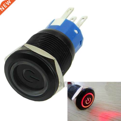 Black Case 19mm ON/OFF Red Power Symbol LED 12V Push Button