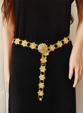 Turkish Gold Metal Belly Chains for Women Boho Hollow Out Fl