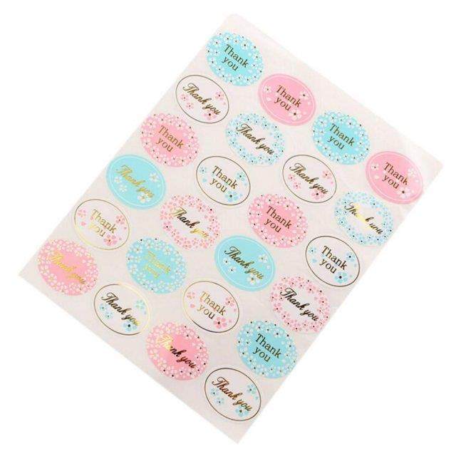 24Pcs/sheet Floral Thank You Adhesive Stickers Oval Packagin