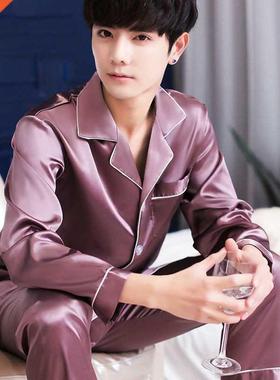 2021 New Men's Stain Silk Pajama Set Men Silk Sleepwear