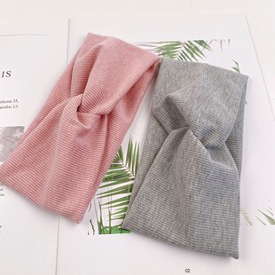 Women Headband Solid Color Wide Turban Twist Knitted Cotton