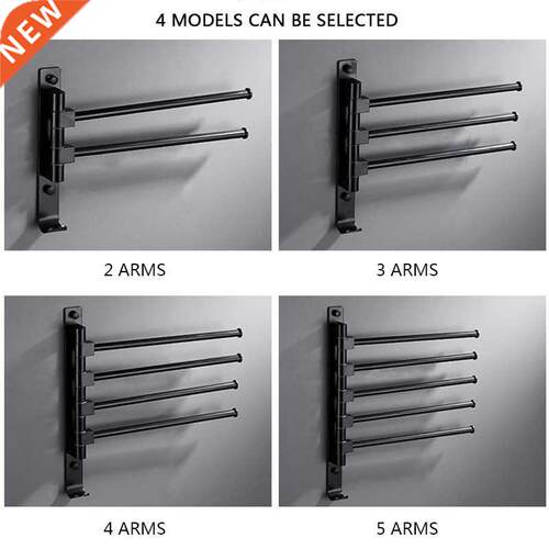 2/3/4/5-Arms Swivel Towel Bar with Towel Hooks, Black Bathr