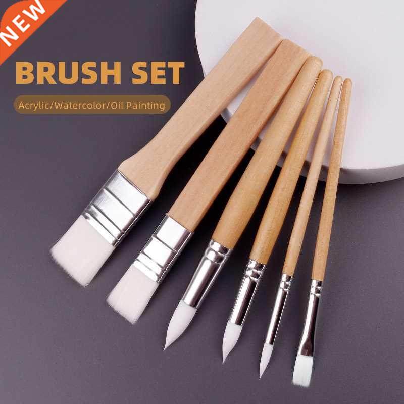 6Pcs Portable Watercolor Brushes Wooden Handle Watercolor Pa