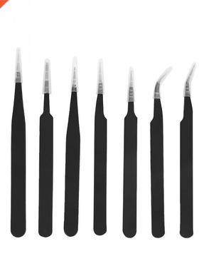 9pcs/Lot Anti-stati Tweezers Black Stainless Steel Antistati
