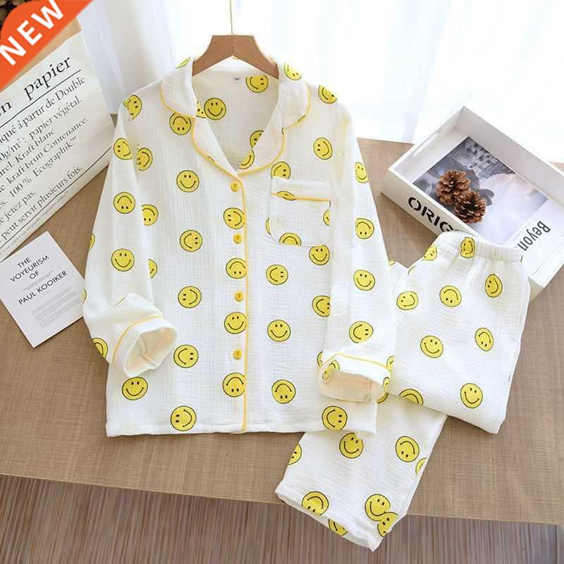 Smile Face Pure Cotton Women Home Clothes Lapel Long-sved 包装 内托 原图主图