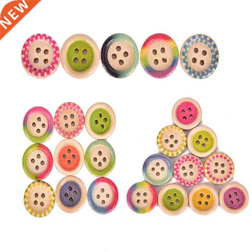 50pcs Multi-color Optional 4 Hole Round Mixed Wood Buttons