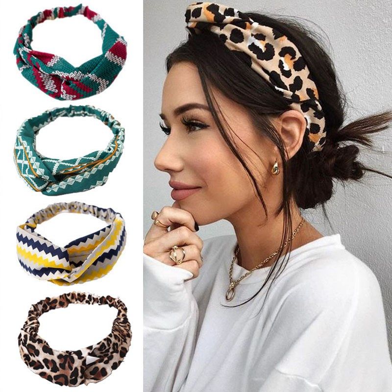 Fashion Floral Women Headband Hair Accessories Leopard Cross