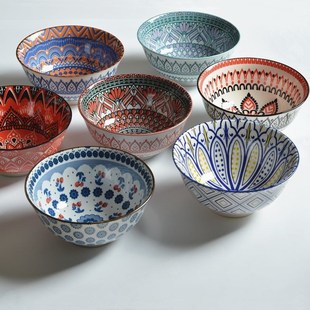 2Pcs/Set 4.7inch Retro Ceramic Bowl Set Underglaze Rice