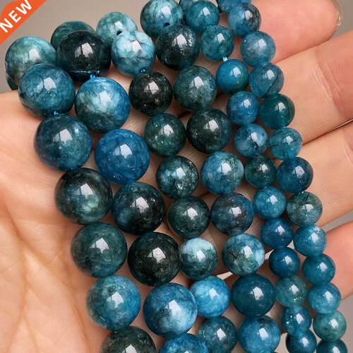 Blue Apatite Stone Beads Smooth Round Loose Spacer Beads For