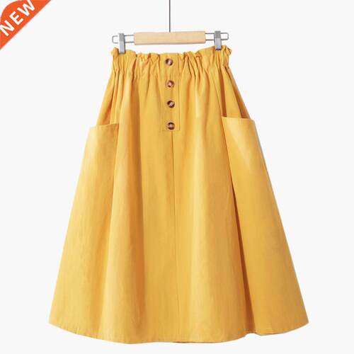 8 Colors Women Solid High Waist A Line Skirt Casual Side Poc