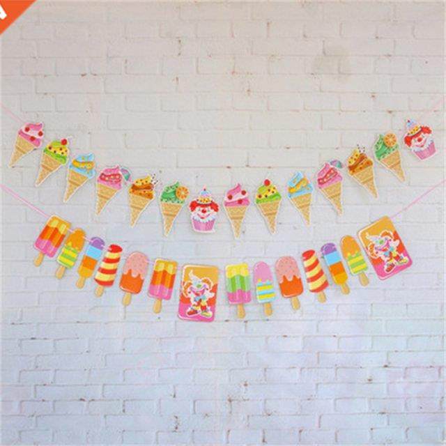 1PC Fresh Cool Ice Cream Popsicle Banner Bunting for Tropica