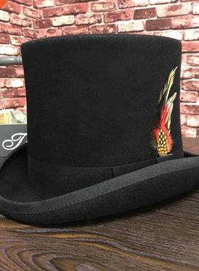 Black Men Woolen Fedora Hat Flat Mad Hatter Top Hat Traditio