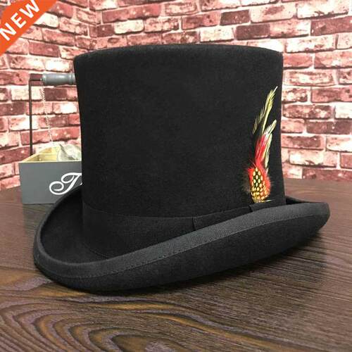 Black Men Woolen Fedora Hat Flat Mad Hatter Top Hat Traditio