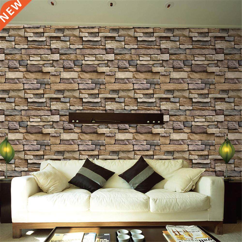 1PC 10M Style 3D Wall Paper Brick Stone Rustic Effect Self-a