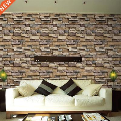 1PC 10M Style 3D Wall Paper Brick Stone Rustic Effect Self-a