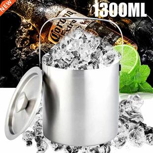 1.3L Double Walled Ice Bucket Stainless Steel Ice Cube Conta