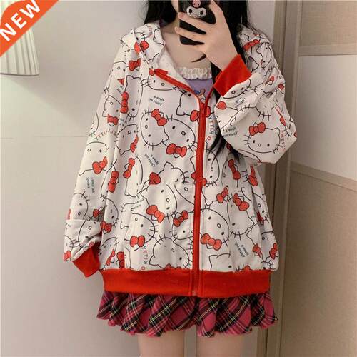 Cute Cartoon Sweatshirt Female Harajuku Streetwear Funny Zip