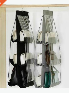 6 Pocket Hanging Handbag Organizer for Wardrobe Closet Trans