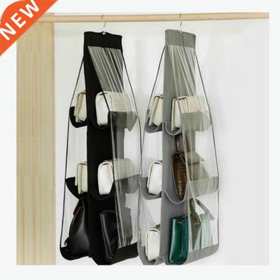 6 Pocket Hanging Handbag Organizer for Wardrobe Closet Trans