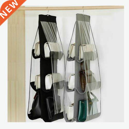 6 Pocket Hanging Handbag Organizer for Wardrobe Closet Trans